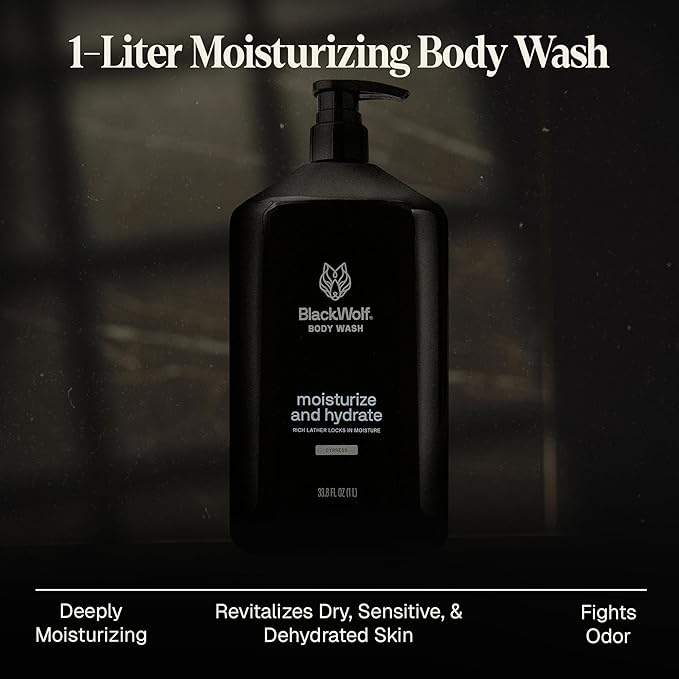 Black Wolf Moisturizing Body Wash for Men, Sandalwood - Hydrating Bodywash