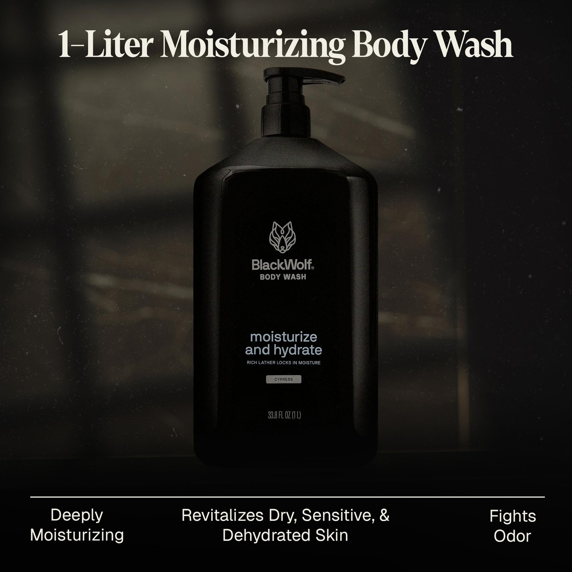 Black Wolf Moisturizing Body Wash for Men, Sandalwood - Hydrating Bodywash