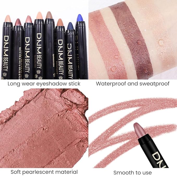 evpct 2Pcs Pearl White & Caramel Cream Eye Shadow Brightener Sticks Set for Eyes, Matte Shimmery Eye shadow Applicator Pencil Stick Pen Palette Makeup Waterproof sombras en crema para ojos 18 + 27