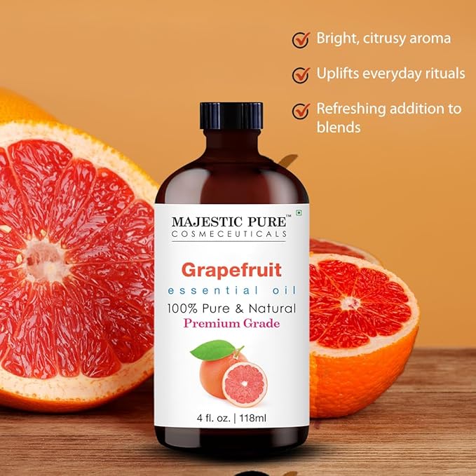 Majestic Pure Essential Oil with Glass Dropper - 100% Pure and Natural - Essential Oils for Diffuser, Aromatherapy, Soap and Candle Making, Grapefruit Essential Oil, Grapefruit Oil, 4 Fl Oz