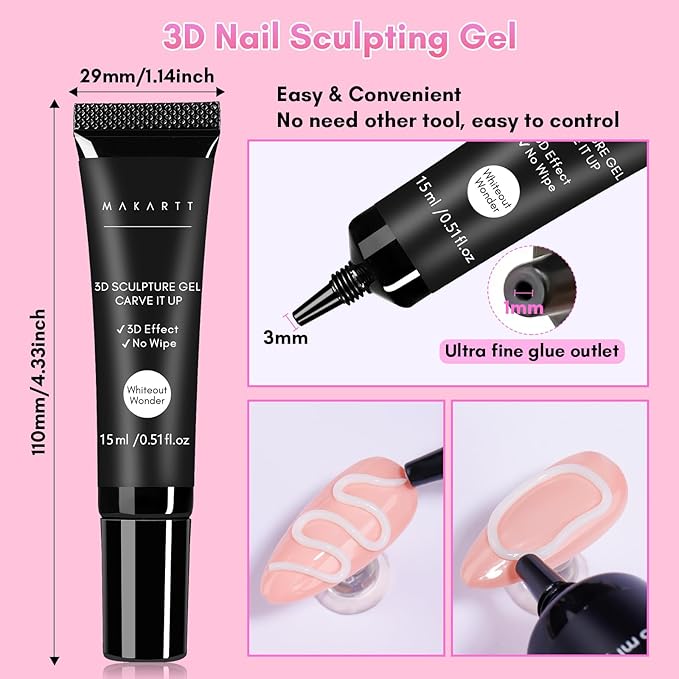 Makartt 3D Nail Gel, 15g Sculpting Gel Glue for Molding and Drawing