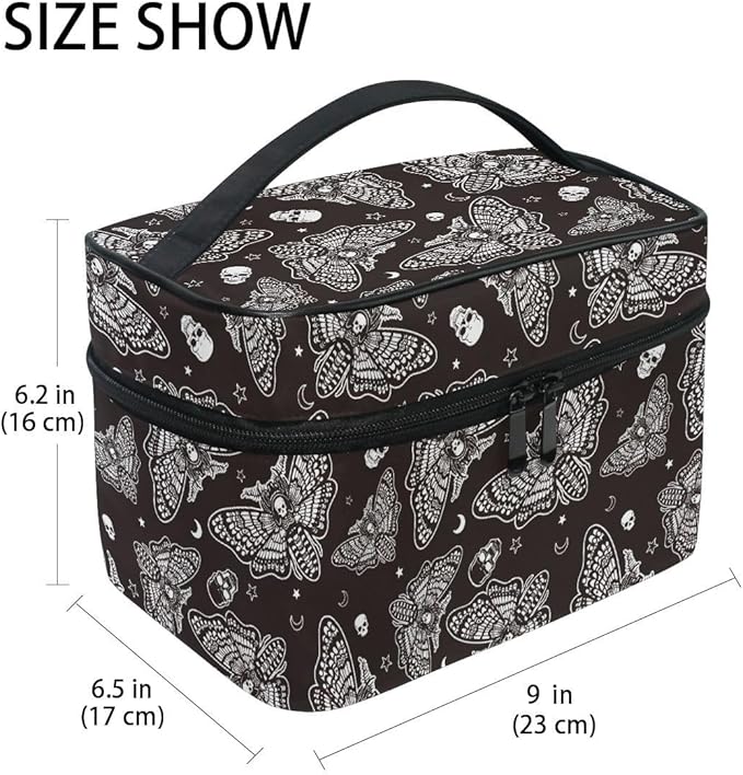 MNSRUU Makeup Bags, Gothic Moth Skull Moon Esoteric Makeup Organizer Bags Toiletry Bag Box Travel Cosmetic Bag Make Up Train Case for Women Teen Girl Ladies
