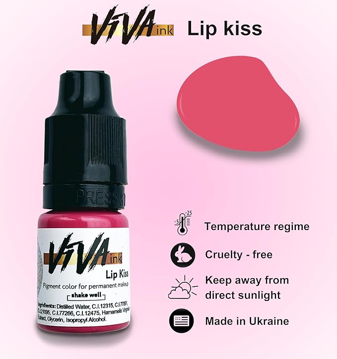 VIVA INK Lip Pigment – Lip Kiss – Permanent Lip Makeup – Microblading Ink for Durable and Colorful Lips – Long Lasting Color Lip Cosmetics (0.2 oz)