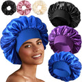 3+3 Large Satin Bonnets with Scrunchies for Women, Wide Band Hair Bonnet for Sleeping Braids Curly Hair, C