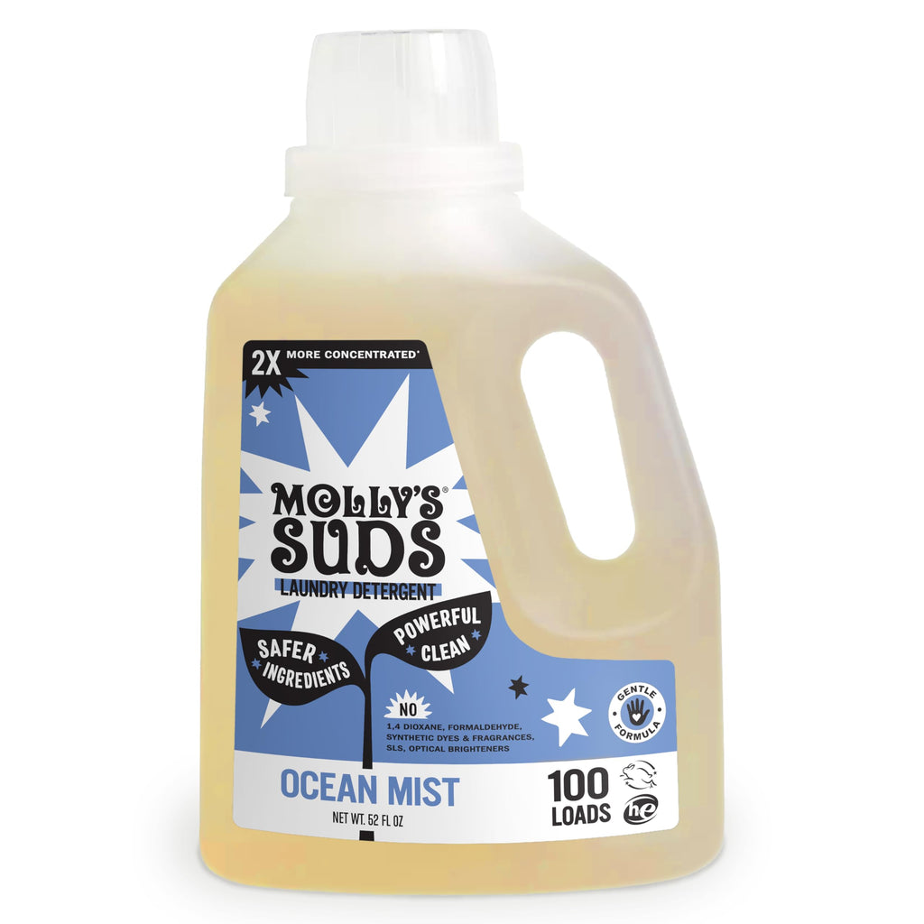 Molly's Suds Liquid Laundry Detergent | Clean Laundry Detergent Soap for Sensitive Skin | 2x Concentrated, High Efficiency (HE) | Ocean Mist - 100 Loads