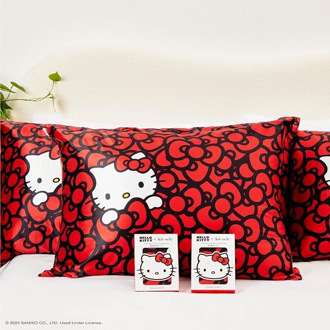 Kitsch x Hello Kitty Satin Pillowcase - Size 19x36, Sea of Bows