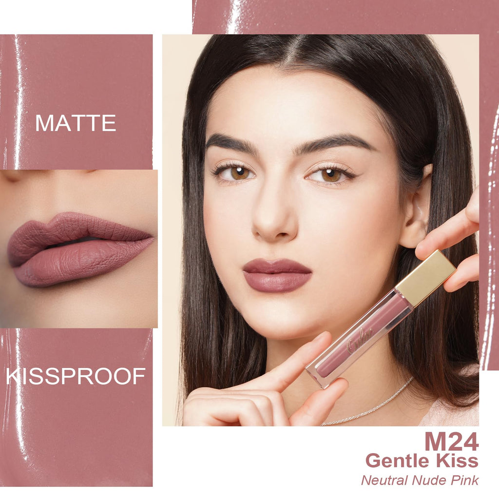 Oulac Matte Liquid Pink Lipstick for Women, Pink Nude Long Lasting Lipstick, Waterproof Lip Stain, No Transfer, Creamy High Pigmented Formula with Vitamin E, Vegan & Cruelty-Free M24