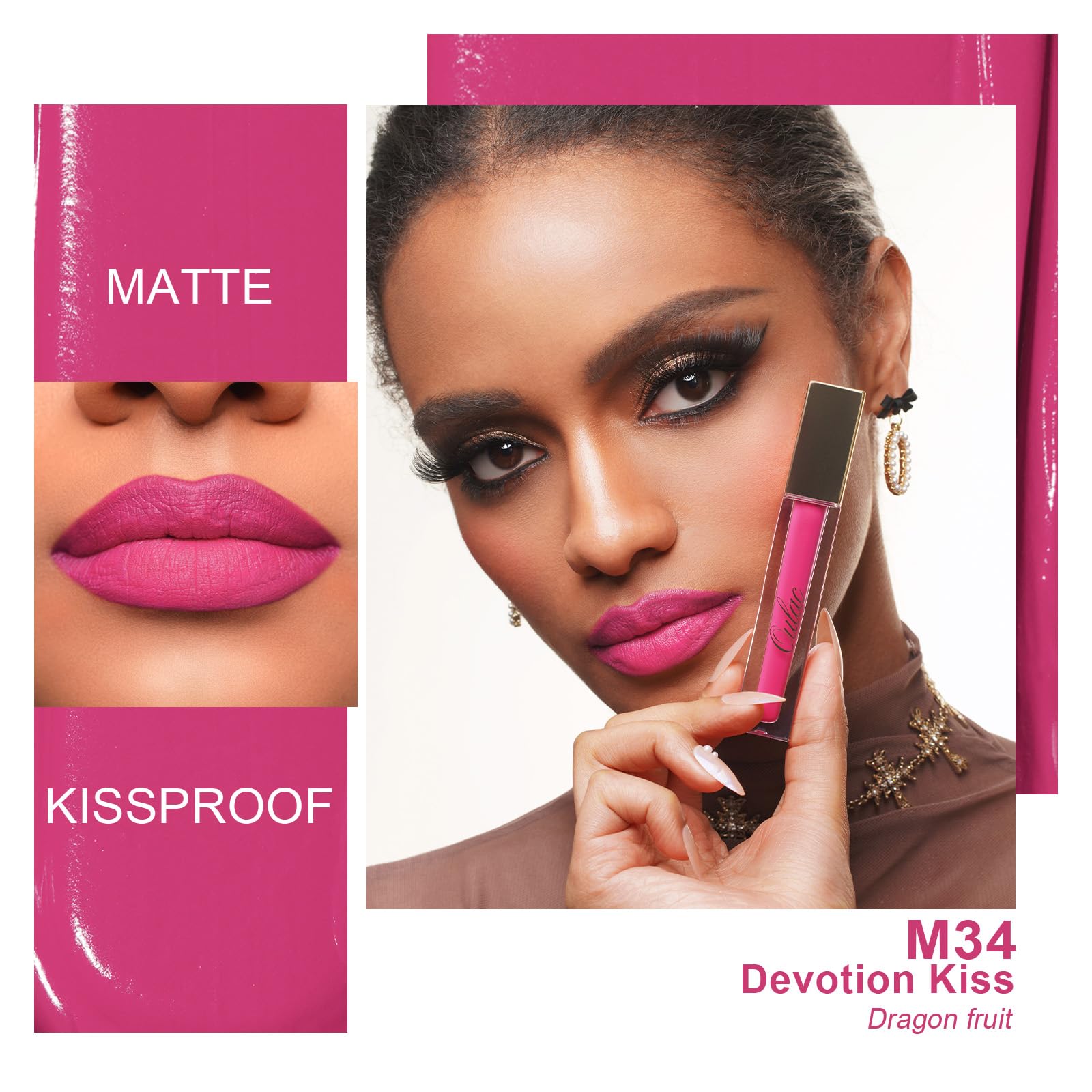 Oulac Matte Pink Lipstick for Women, Long Lasting Liquid Lip Stick High Impact Lip Gloss Full Coverage Lip Makeup with Vitamin E Waterproof Formula,Vegan M34