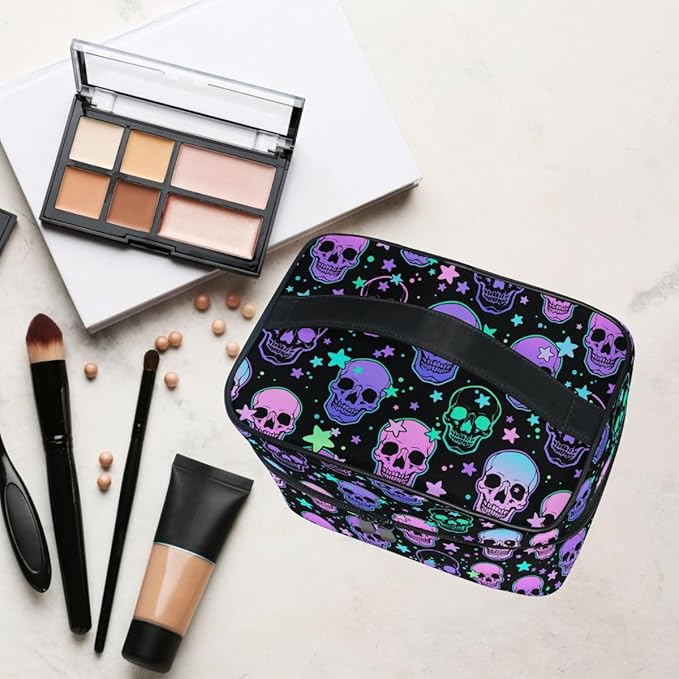 MNSRUU Makeup Bags, Stars Purple Skulls Makeup Organizer Bag Makeup Case Cosmetic Toiletry Bag for Girl Women Ladies