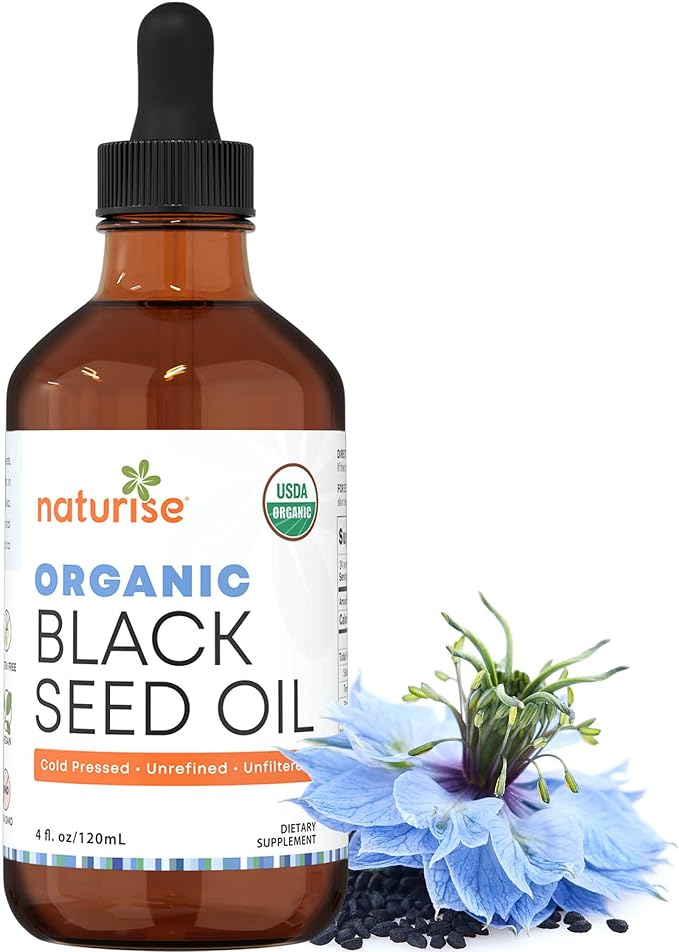Naturise USDA Black Cumin Seed Oil Organic – Nigella Sativa Black Seed Oil Organic Cold Pressed & Unrefined in Glass Bottle – Vegan, Non-GMO Blackseed Nails & Hair Growth Oils (4 fl oz)
