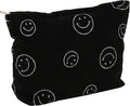 Gardsell Cosmetic Bags for Women - Corduroy Cosmetic Bag Aesthetic Women Handbags Purses Smile Dots Makeup Organizer Storage Makeup Bag Girls Case Bags (A-Black)