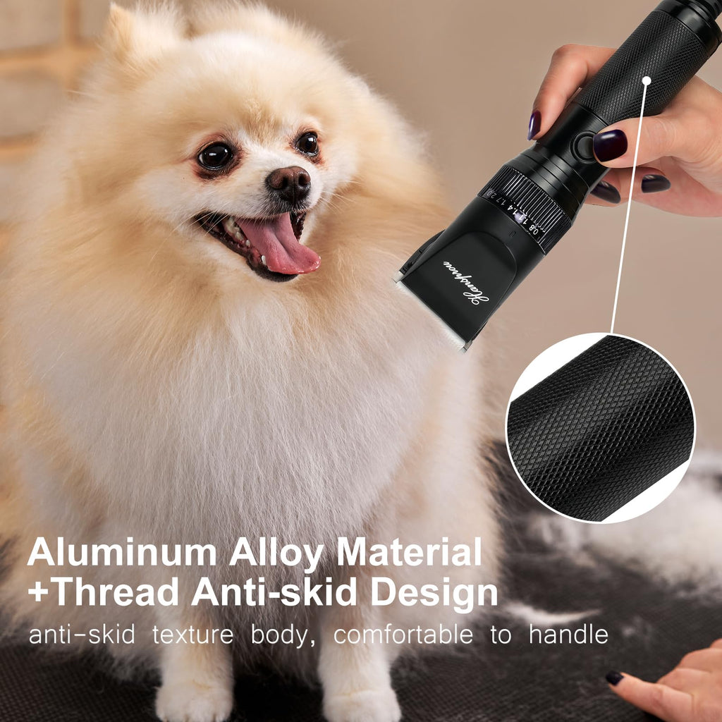Hansprou Dog Clippers for Grooming, 12V Professional Dog Clippers，Heavy Dutt Corded Pet Hair Trimmer Pet Trimmer for Thick Hair with Guard Combs Brush