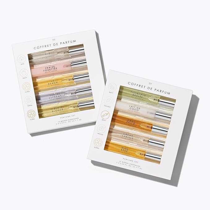 Le Monde Gourmand Coffret de Parfum Discovery Set, 10-Piece Mini Eau de Parfum Purse Spray Sampler, Gourmand, Floral & Fruity Fragrance Gift Set, 10 x 0.23 fl oz (7 ml)