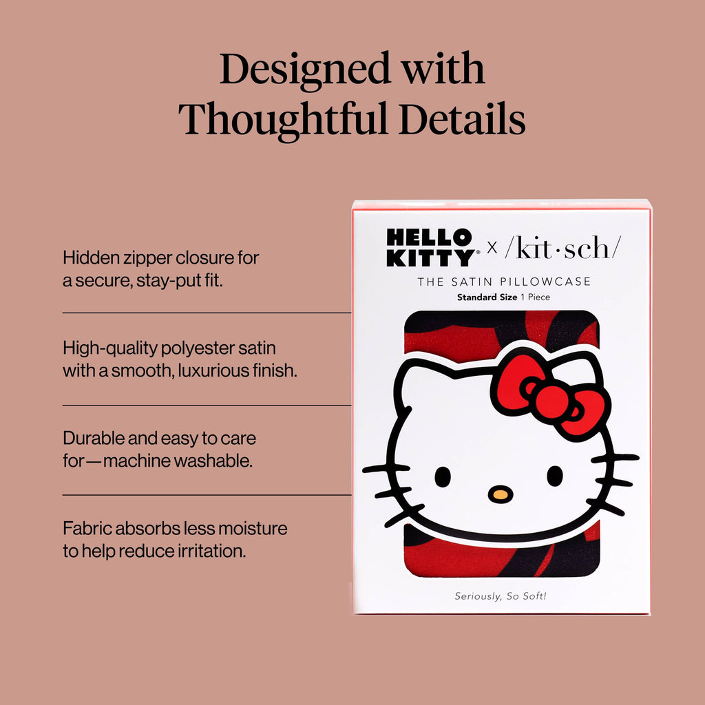 Kitsch x Hello Kitty Satin Pillowcase - Size 19x26, Sea of Bows