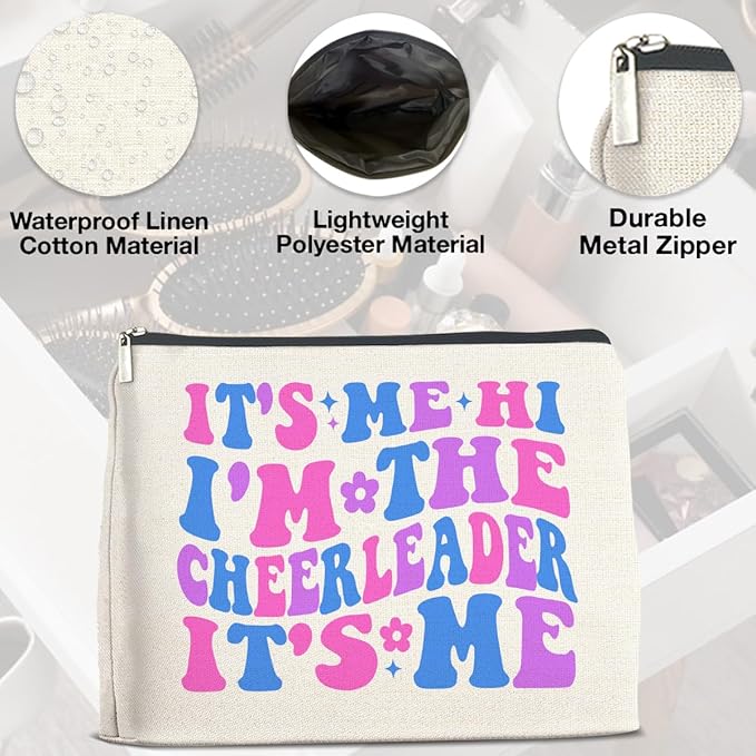 UPNEGE Cheerleader Gifts Makeup Bag Cheerleading Team Gifts for Women Cheerleader Cosmetic Bag It's Me Hi I'm the Cheerleader Zipper Makeup Pouch Gift