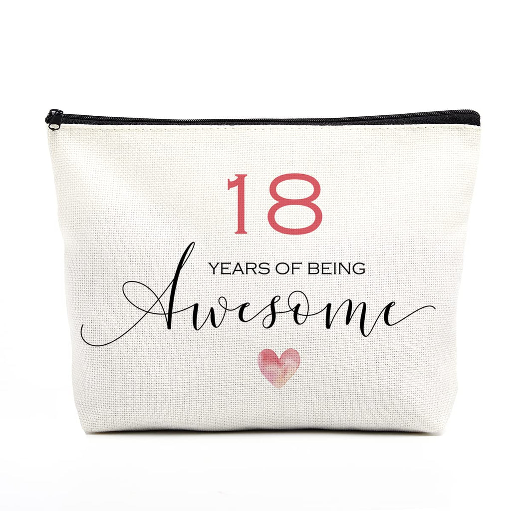 18th Birthday Makeup Bag - Inspirational Gifts for Her, Sister or Mom - Decorations for Women Celebrating 18 Years of Being Awesome