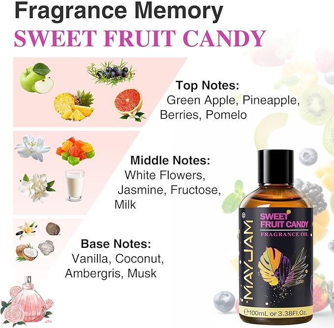 MAYJAM Sweet Fruit Candy Fragrance Oil for Diffusers, 100ML/3.38FL.OZ