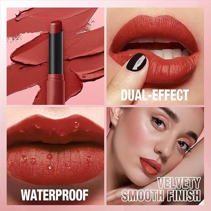 TWLBXMG Matte Lipstick Single, Long Lasting Waterproof Velvet Lipsticks, High Pigment Non-Stick Cup Not Fade Lipstick for Women，Quick Makeup Lightweight Portable # 01
