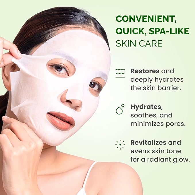 PLANTIFIQUE Korean Sheet Face Masks Skincare, 5 Pack - Calming & Soothing