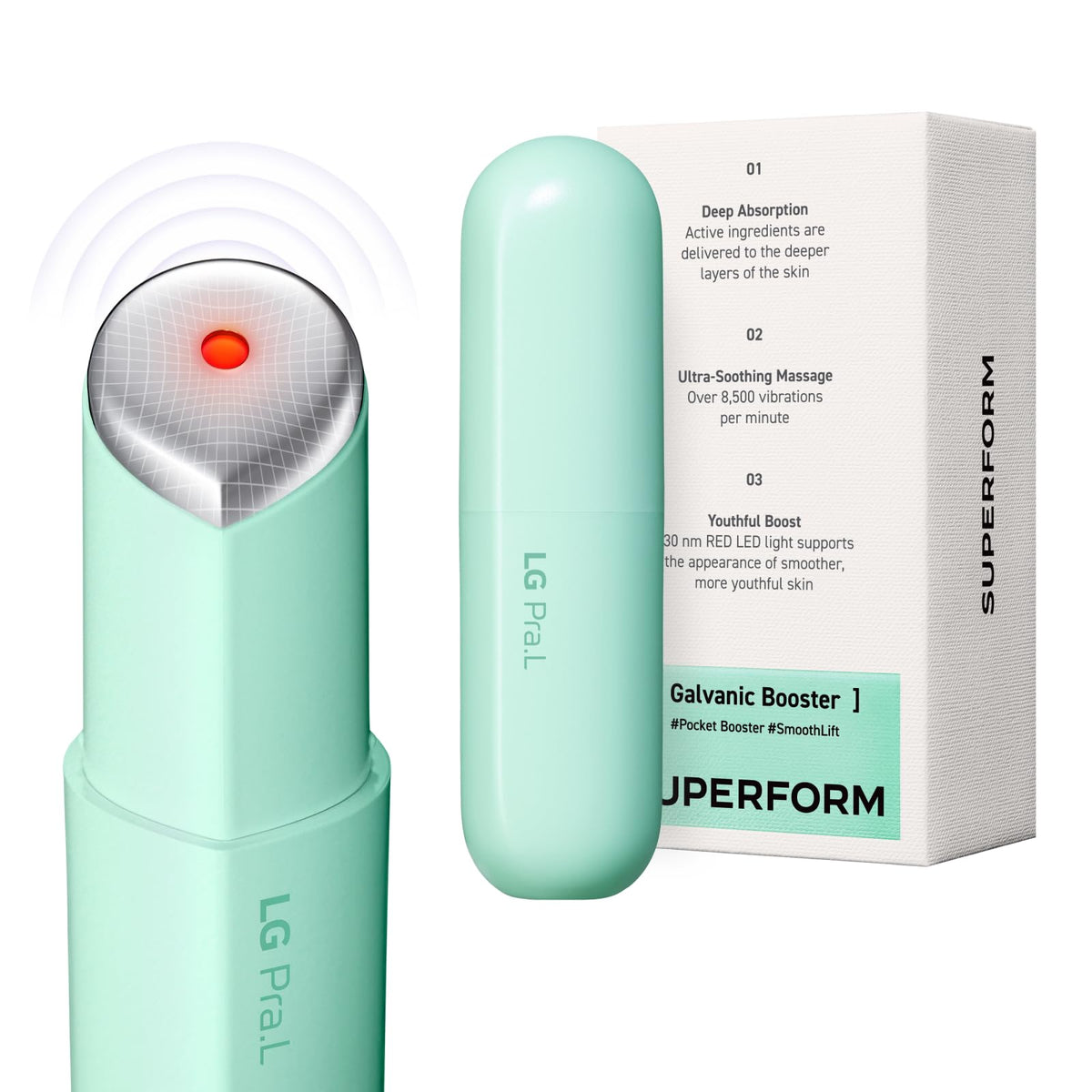 LG Pra.L Superform Galvanic Booster Blush Pink, 1min booster for ageless skin, anti-aging and firming pocket booster, Korean skincare, Glow on the go, Serum booster device, Glass skin, Gift