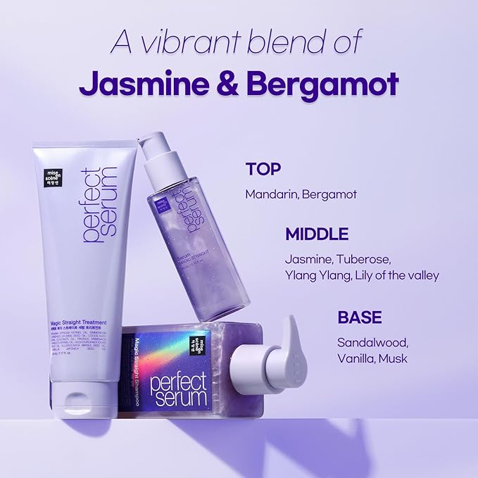 Mise En Scene Magic Straight Serum and Treatment - Hair Taming Oil for Frizzy | Heat Protectant | Straightening Fixing | Humidity Hair Products | Coconut Oil | Sleek and Shine | Bergamot Scent