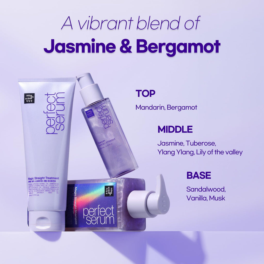 Mise En Scene Perfect Serum Magic Straight Shampoo | Anti-Frizz, Heat Protectant, Hair Straightener Effect, Korean Shampoo for Frizz Control, Shine and Smoothing 17.92 Fl Oz