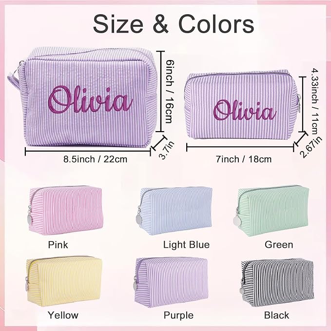 Ajiangwu Personalized Makeup Bag with Embroidered Name&Birth Flower for Bridesmaid Gifts,Custom Small Travel Cosmetic Bag Toiletry Bag Wedding Gifts for Bride