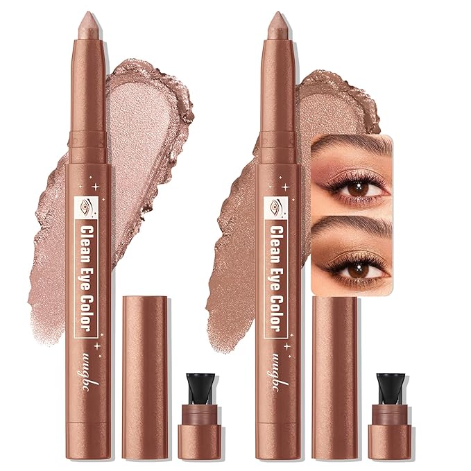 Wugbc 2 Colors Eyeshadow Stick Shimmer Glitter Eye Shadow Pencil Waterproof Eye Brightener Crayon Highlighter Eye Liner Pen Multi-Dimensional Blendable Neutral Crease-Proof Eyes Look Makeup, 7+9