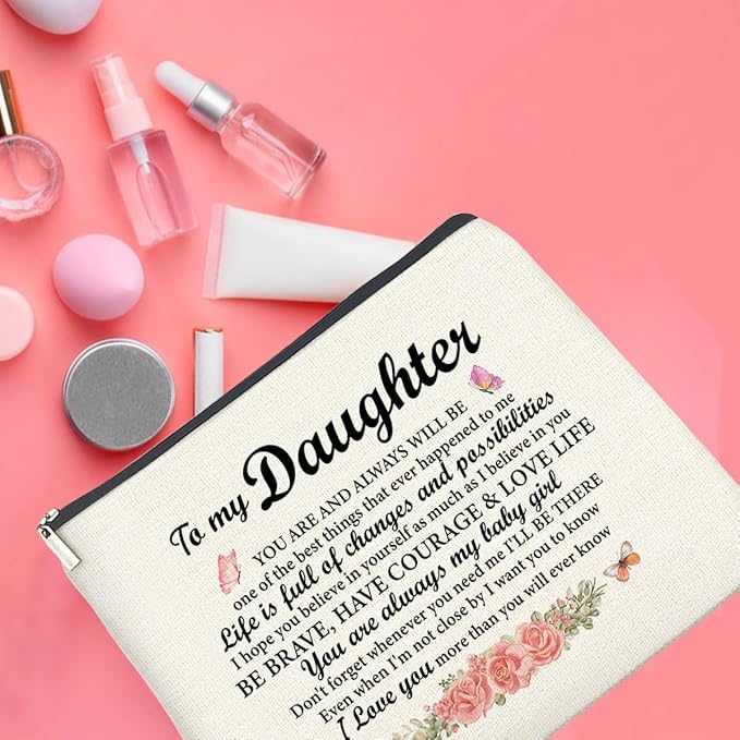 UPNEGE Daughter Gifts Makeup Bag, Gifts for Daughter Floral Cosmetic Bag Zipper Makeup Pouch Gift for Christmas Birthday Graduation