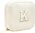 Cute Makeup Bag for Women - Monogram Personalized Initial Makeup Bags Cosmetic Pouch Make Up Case for Women Her Best Friend Friendship Sister Teacher, College Graduation Gifts for Her(Letter K, Beige)