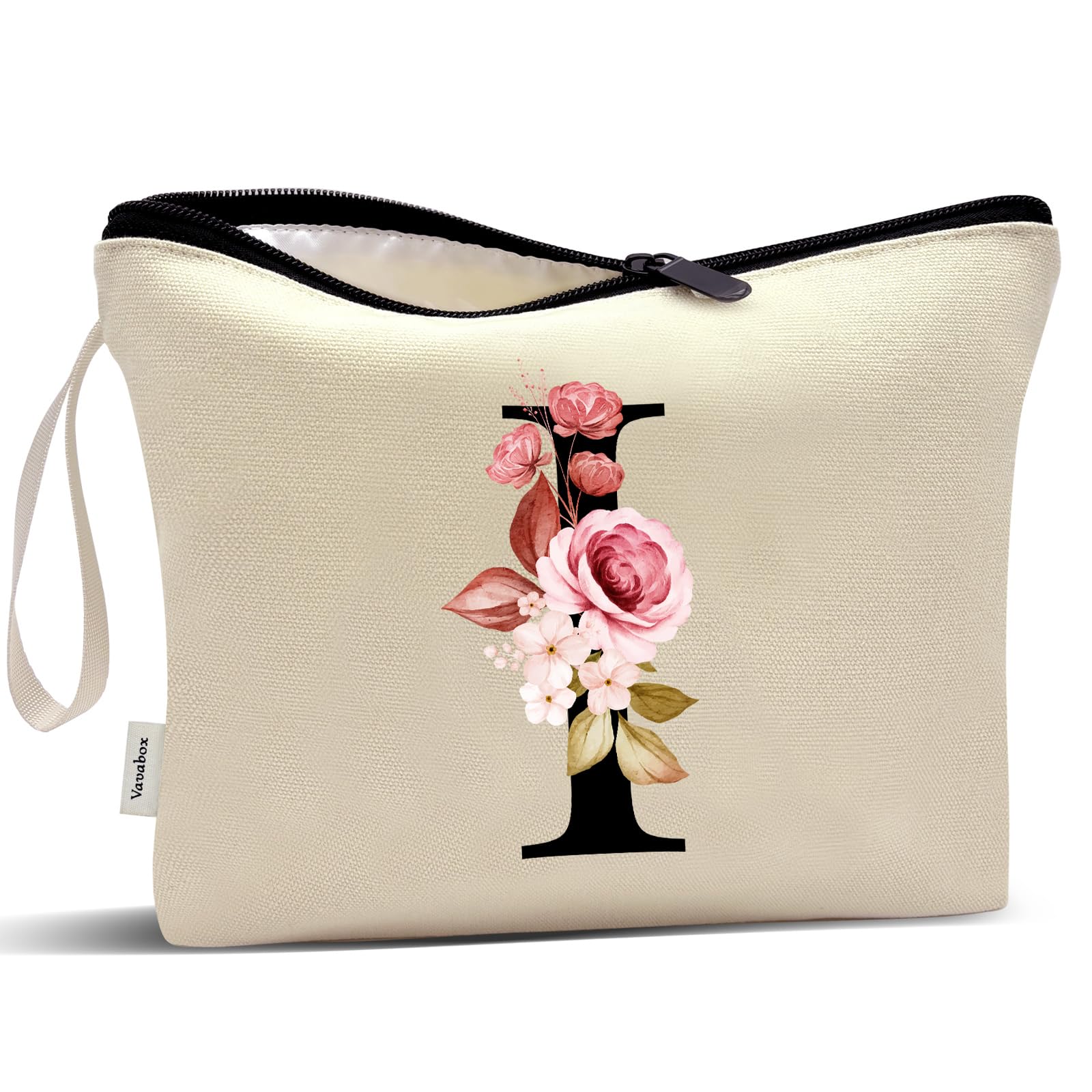 Vavabox A-Z Personalized Makeup Bag, Birthday Gifts for Women Mom, Gifts for Best Friend, Bride Bridesmaid Cosmetic bag (I, Cream Yellow)