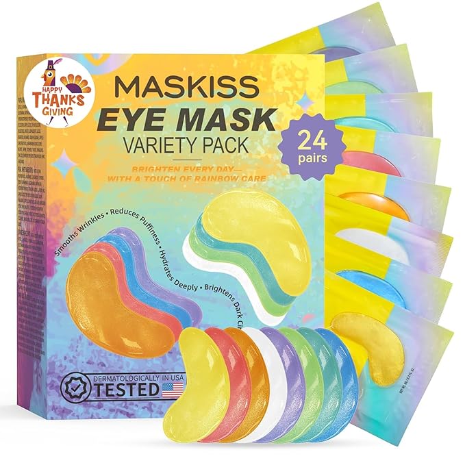 Maskiss Under Eye Patches Variety Pack (24 Pairs), Eye Masks for Dark Circles Puffy Eyes With 8 Colors (3 Pairs/Color), Vegan Skin Care Gifts for Women