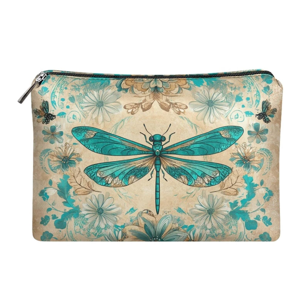 COEQINE Dragonfly Cosmetic Makeup Bag for Women Western Leather Cosmetic With Zipper for Travel Cosmetic Case for Ladies Party Bag Leather Purse for Women Small Cosmetic Wallet for Birthday Party