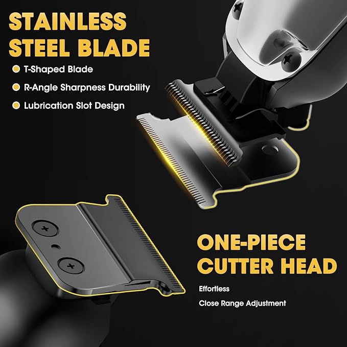Dumite Hair Clippers for Men,4 in 1 Professional Hair Clippers T-Blade Trimmer Electric Foil Shaver Nose Hair Trimmer Set,Cordless Barber Hair Cutting Men’s Grooming Kit LCD Display Gifts (Silver)