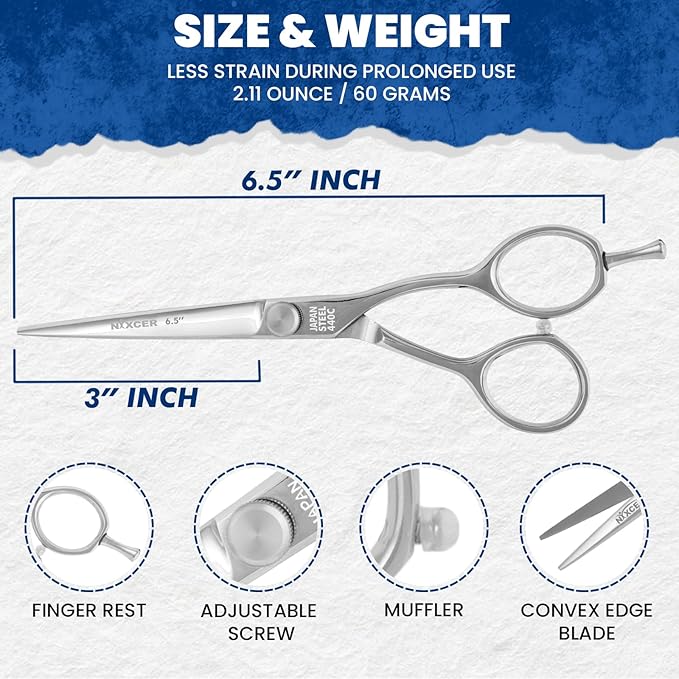 Nixcer Professional Scissors 6.5" Korean Convex Edge Blade