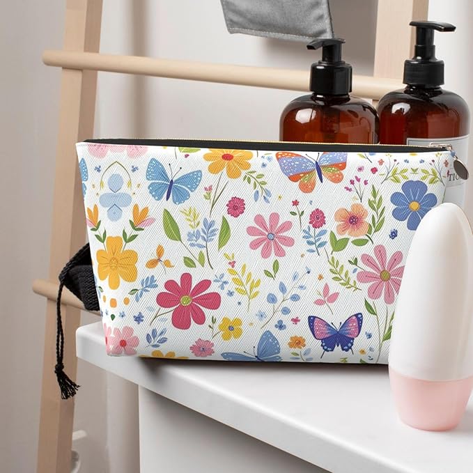 Dultua Mothers Day Gifts Makeup Bag Purse Cosmetic Bag Travel Toiletry Leather Make Up Bags for Mom Wife Women Daughter Floral Butterflies