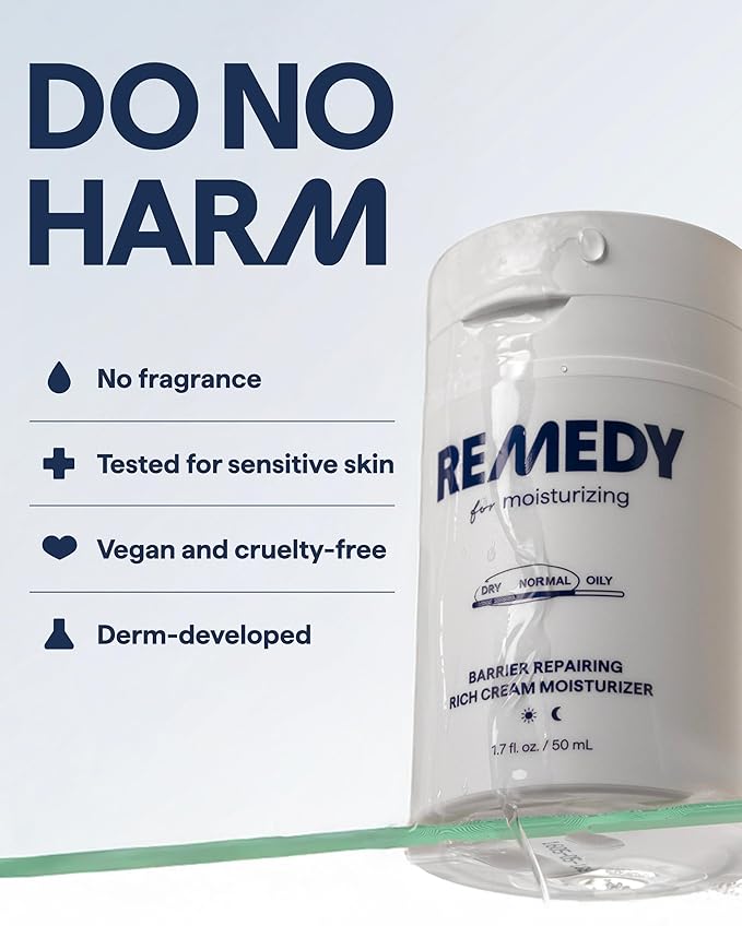 Remedy Rich Barrier Repairing Cream Face Moisturizer | Quadruple Ceramide Complex, Peptides and Squalane | Fragrance Free | Eczema Certified | Dry Sensitive Skin | By Dermatologist Dr Shah | 1.7 fl oz