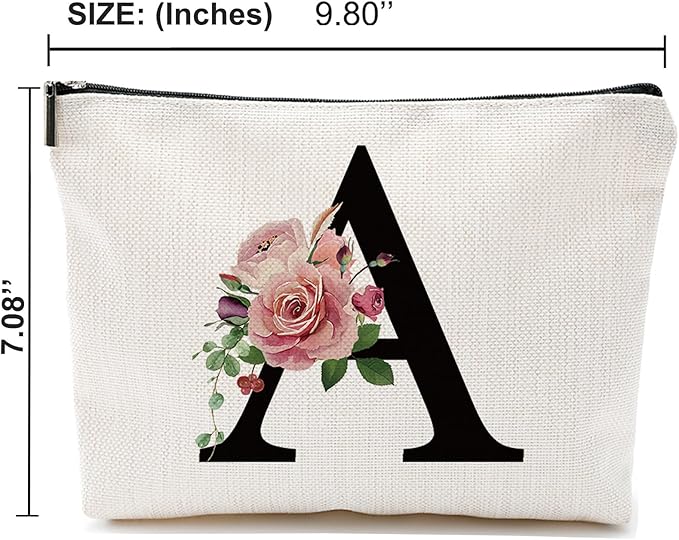 Comanro Initial A-Z Personalized Letter Makeup Bag, Monogrammed Bridesmaid Gifts/Presents Cosmetic Bag, Portable Stationery Storage Organizer Pouch, Friendship Love Travel Makeup Bags