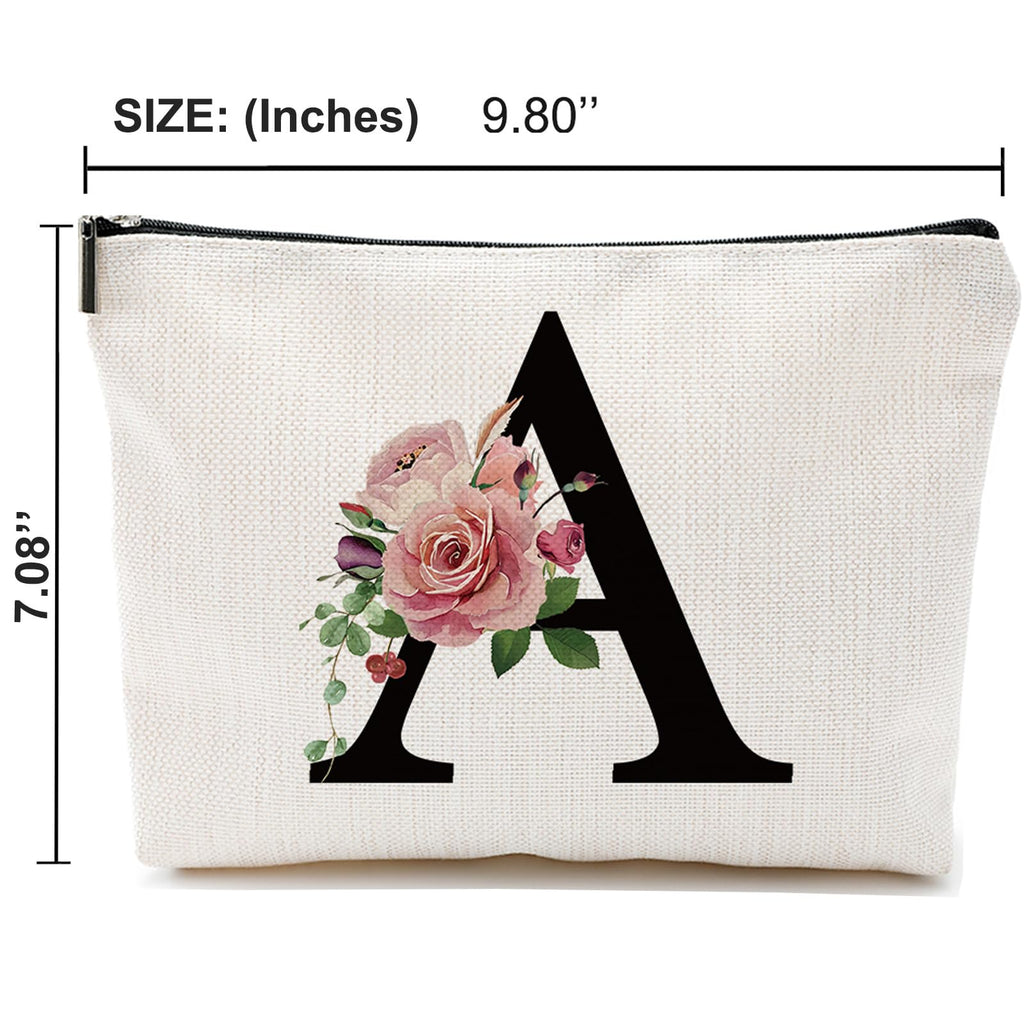 Comanro Initial A-Z Personalized Letter Makeup Bag, Monogrammed Bridesmaid Gifts/Presents Cosmetic Bag, Portable Stationery Storage Organizer Pouch, Friendship Love Travel Makeup Bags
