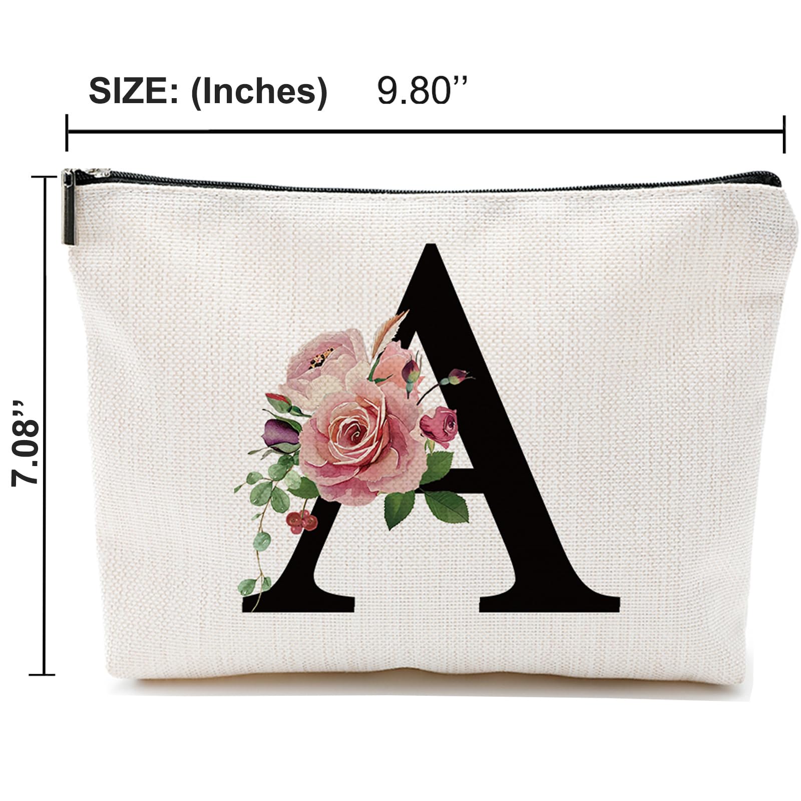 Comanro Initial A-Z Personalized Letter Makeup Bag, Monogrammed Bridesmaid Gifts/Presents Cosmetic Bag, Portable Stationery Storage Organizer Pouch, Friendship Love Travel Makeup Bags