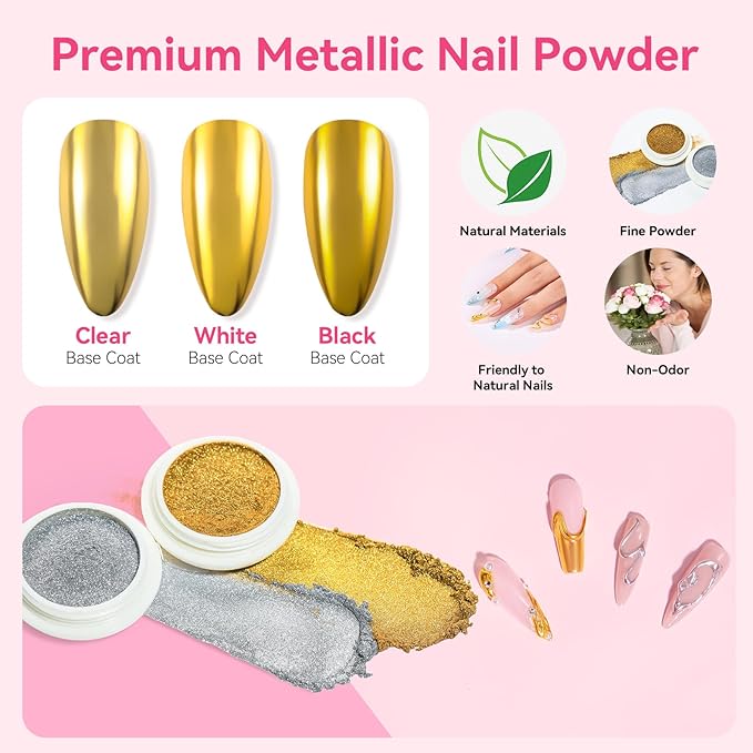 Makartt 15g 3D Nail Gel & Chrome Nail Powder Kit for Sculting and Drawing