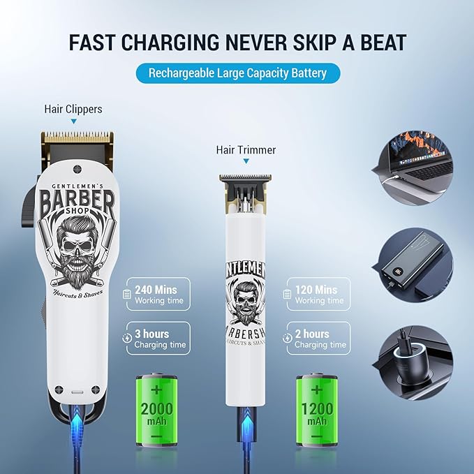 BESTBOMG® Professional Hair Clippers for Men, Clipper & Trimmer Set, White