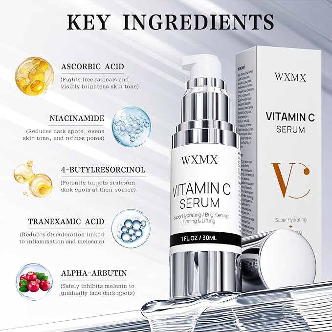 Super Vitamin C Serum for Face: All-in-One Hydrating Anti-Aging Formula by Vitamin C, Hyaluronic Acid, Caffeine-Firming, Lifting, Targets Dark Spots, Wrinkles, Vitamin c face serum, 1 fl oz