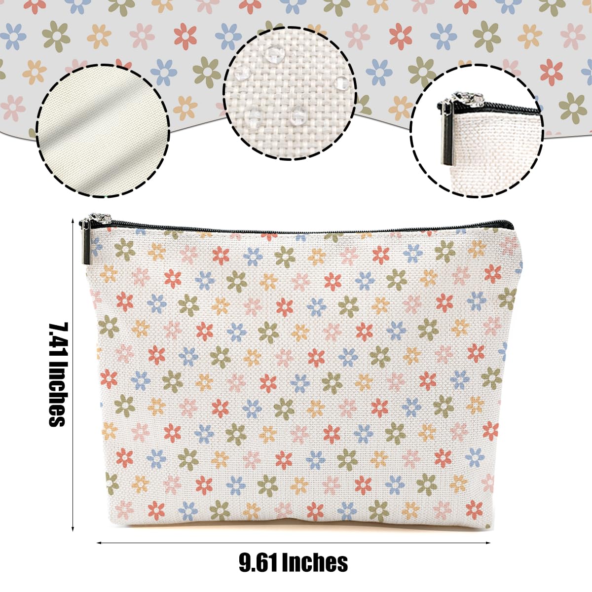 Vintage Daisy Flowers Makeup Bag Floral Cosmetic Bag Friend Friendship Gifts for Women Girls Sister Coworker Mama Botanical Travel Organizer Zipper Pouch Christmas Thanksgiving Birthday Gifts
