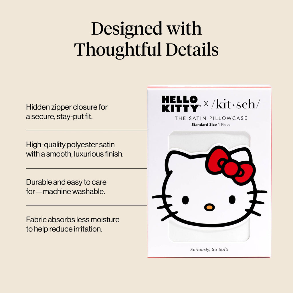 Kitsch x Hello Kitty Satin Pillowcase - Size 19x26, Ivory