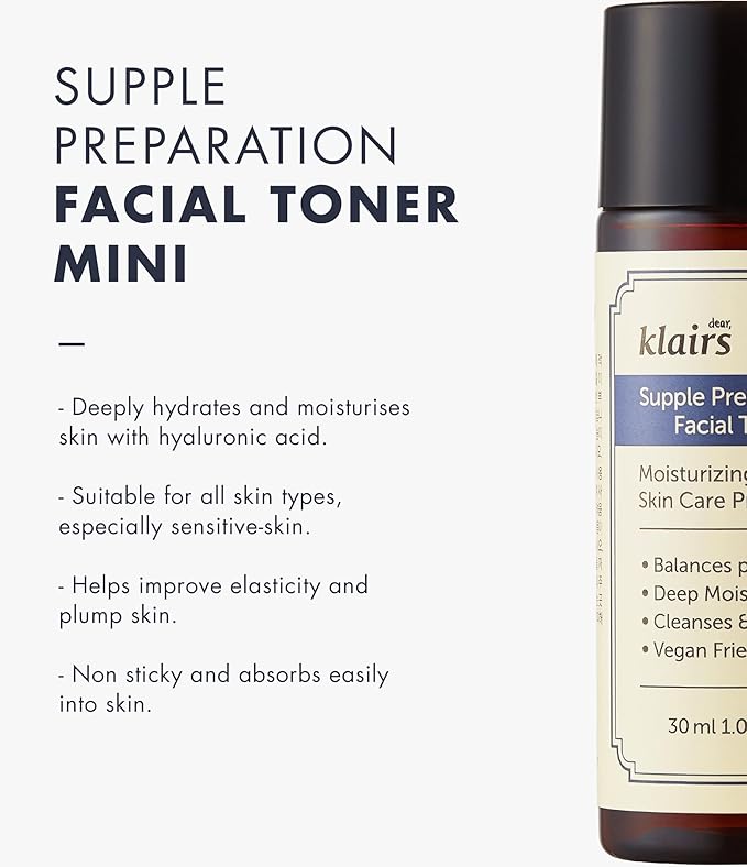 DearKlairs Supple Preparation Facial Toner, pH Balance, Moisturizer, Korean Skincare, Non-Sticky, for Sensitive Skin Face, K-Beauty, 1.01 Fl Oz