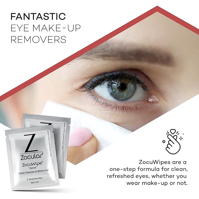 Zocular Zocuwipe Eyelid Wipes with Natural Okra Complex – Gentle Eyelid Cleansing & Moisturizing Pads – 40 Count