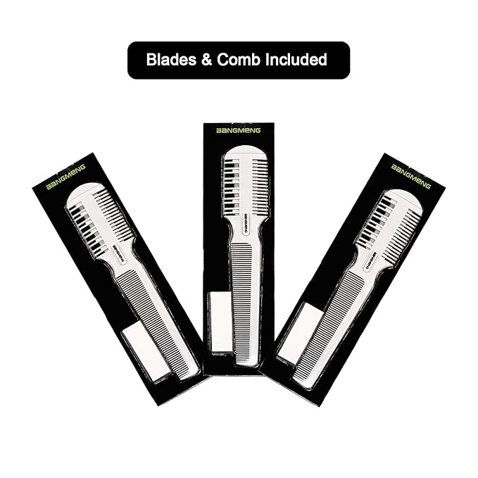 BANGMENG Hair Cutter Comb, Shaper Razor Comb, Split Ends Trimmer Styler, Double Edge Razor Blades for Thinning, Cutting and Styling, Extra 5 Blades Included