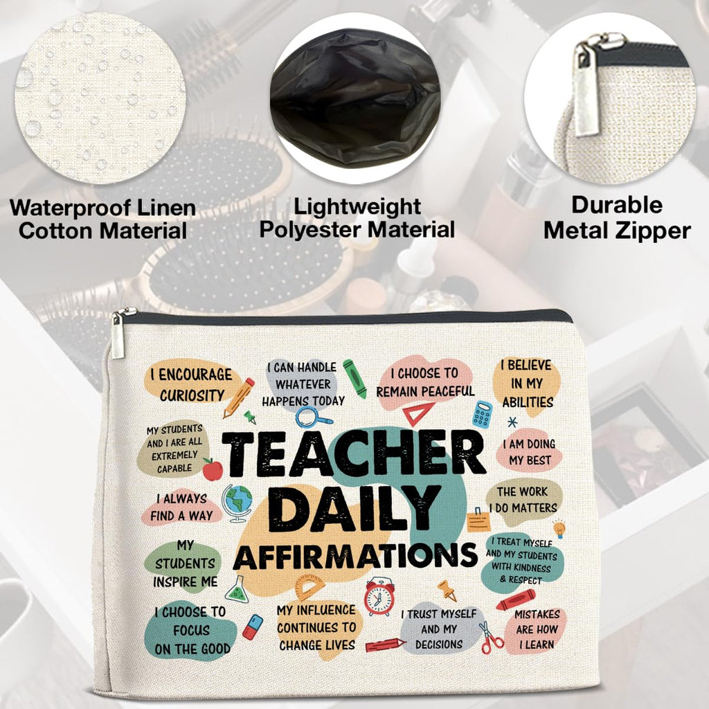 UPNEGE Inspirational Teacher Gifts Makeup Bag, Graduation & Daily Affirmations Zipper Pouch