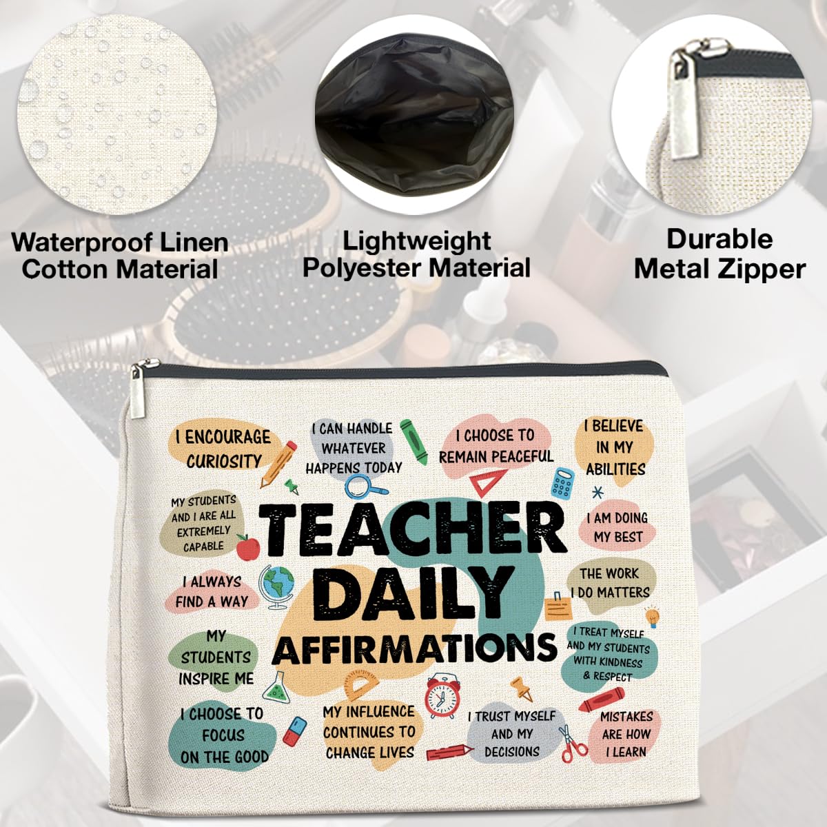 UPNEGE Inspirational Teacher Gifts Makeup Bag, Graduation & Daily Affirmations Zipper Pouch
